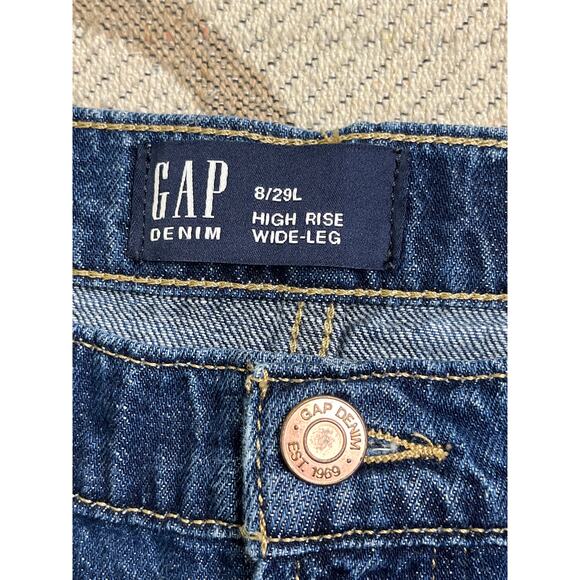 GAP denim high rise wide leg pleated front Trouser jeans, size 8/ 29 Long - Picture 3 of 11